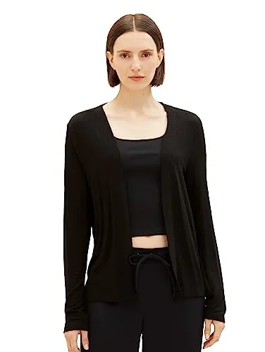 TOM TAILOR Damen Basic Sommer Cardigan - Leichte Strickjacke in Schwarz, Größe XL - Strickjacke für Damen aus weichem Jersey-Stoff, perfekt zum Überziehen im Sommer. Ideal für vielseitige Outfits, angenehm zu tragen und im Regular Fit.