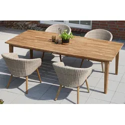 OUTFLEXX Garten-Essgruppe Borneo – Stilvolle Möbel für den Außenbereich - Die Gartenmöbel der Borneo-Serie bieten modernes Design mit eleganten Holzelementen. Perfekt für gesellige Stunden im Freien, mit Platz für bis zu 4 Personen. Robuste Materialien garantieren Langlebigkeit und Komfort.