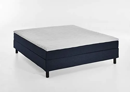 Atlantic Home Collection Happy Boxbett ohne Kopfteil, 7-Zonen Taschenfederkern- Matratzen, Härtegrad H3, Stoff, Blau, 160/200 cm, Liegehöhe ca. 58 cm