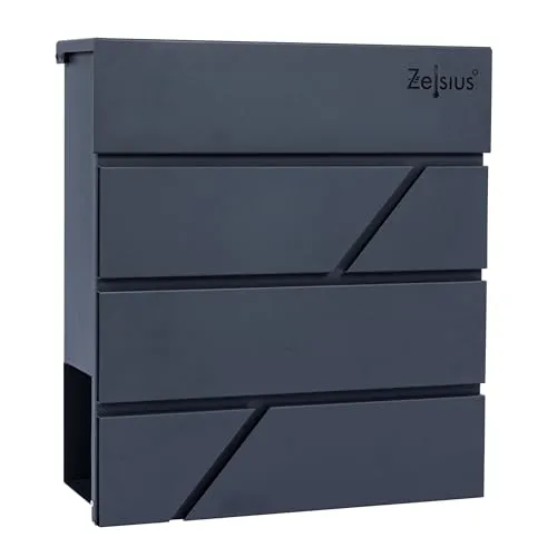 Zelsius Briefkasten Solid mit Zeitungsfach - Soft-Close-Effekt in Anthrazit - Praktischer Wandbriefkasten mit modernem Design und geräuschlosem Softclose-Deckel. Das integrierte Zeitungsfach sorgt für Ordnung, während das Schloss Ihrer Post Sicherheit bietet. Ideal für Wand- oder Ständermontage.