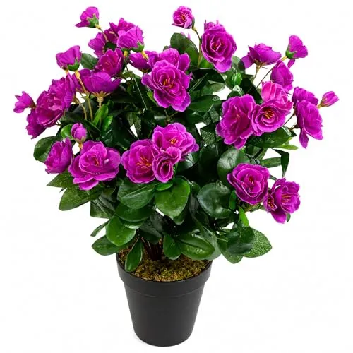 Seidenblumen Roß Azalee 40cm Purple im Topf ZF, Kunstpflanzen Kunstblumen künstliche Blumen, Home Decoration Wohnzimmer Büro Pflanzen wie echt, Deko Dekoration Zimmerpflanzen Zierpflanze Fake Plant