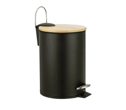 ADOB Kosmetikeimer Abfalleimer 3 Liter Treteimer mit Bambus Deckel, matt lackiert mit herausnehmbarem Inneneimer