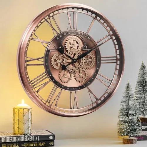 SAMILITO Wanduhr mit römischen Ziffern & beweglichen Zahnrädern - Wanduhren in modernem Vintage-Stil mit großen römischen Ziffern und beweglichen Zahnrädern. Perfekt für Wohnzimmer und ein echter Blickfang!