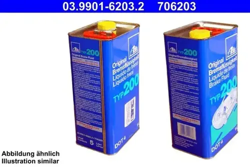 ATE Bremsflüssigkeit TYP 200 DOT 4 - 5 Liter - Sonstiges Autozubehör, bietet hohen Siedepunkt für maximale Sicherheit und schützt vor Dampfblasenbildung. Ideal für moderne Bremssysteme.
