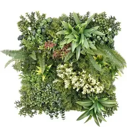 Pflanzenwand Rhea - Stilvolle Wandgestaltung mit Grünpflanzen 50 x 50 cm - Kompakte Pflanzenwand (50 x 50 cm) mit harmonischer Kombination aus Grünpflanzen und weißen Blüten. Pflegeleicht und ideal für Wohnzimmer, Büros oder Events. Einfaches Klick-System für individuelle Gestaltung.