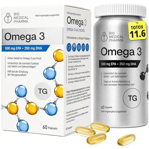 Omega 3 Kapseln Hochdosiert – 500 mg EPA + 250 mg DHA pro Kapsel – Triglycerid-Form für bessere Aufnahme – Nachhaltiges Fischöl aus Peruanischen Sardellen – IFOS-zertifizierte Reinheit (60 Kapseln)