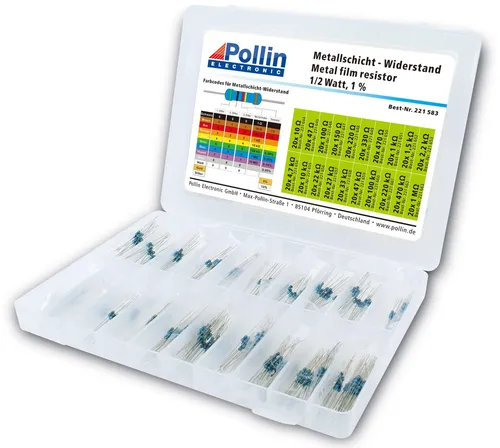 Pollin Widerstands Sortiment Metallschicht 400 Stk., 0,5 W, 1% MRS400SE96W050