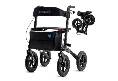 Rollator Outdoor - RM940-01, faltbar und geländegängig - Gehstöcke & Rollatoren, ideal für den Außenbereich mit Luftbereifung und leichtem Aluminiumrahmen für optimalen Komfort und Stabilität.