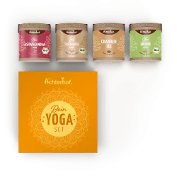 Yoga Geschenkset vom Achterhof | Ashwagandha, Shatavari, Brahmi Bio Pulver & Chakren Tee