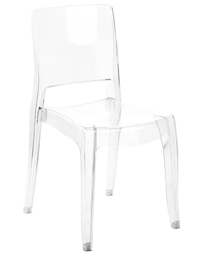 Set aus 2 transparenten Esszimmerstühlen WESTBRIDGE - Moderne Bankettstühle aus glänzendem Kunststoff, ideal für stilvolle Wohnzimmer. Vollständig montiert und pflegeleicht, bieten sie Komfort und Eleganz.