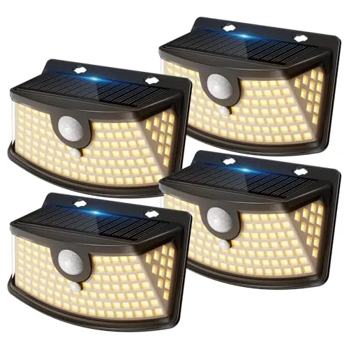 Aootek Solarlampen für Außen Wetterfest mit Bewegungsmelder - 120 Led Strahler, 270° Breiter Winkel, IP65 Wasserdicht- 4 Stück für Garten, Teichbeleuchtung, Schwarzer Rahmen, Warmweiß