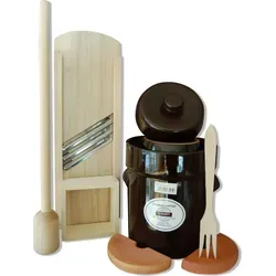 Gärtopf 10 Liter mit großem Krauthobel und Stampfer - Keramik Gärtopf für die Fermentation von Gemüse, inklusive großem Krauthobel und Stampfer für müheloses Zubereiten von Sauerkraut.
