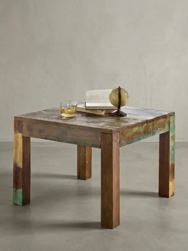 KALKUTTA Couchtisch aus Massivholz 60 x 47 cm - Shabby-Chic Beistelltisch aus recyceltem Mango-Massivholz, jedes Stück ein Unikat mit individueller Maserung und hoher Stabilität – ideal für Wohnzimmer und stilvolle Akzente.