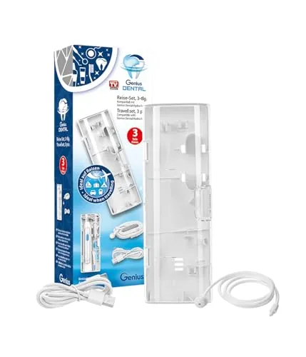 Genius Dental Hydro Fusion Reise-Set 3-tlg. 2in1 Elektrische Zahnbürste inkl. Mundspülung, 3 Modi 5 Wasserdruck Einstellungen, Wiederaufladbare Toothbrush für Zahnpflege, bis 15000 Bewegungen, Weiß