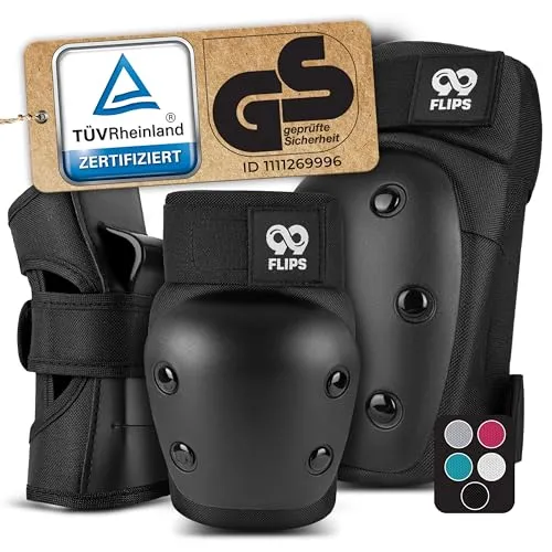 99FLIPS DIVE Protektoren-Set für Erwachsene - 6-teiliges Skateprotektoren Set für Skateboard, Inline Skates und Longboard, atmungsaktive Hartschalen-Protektoren in Schwarz, ideal für sicheren Sportspaß.