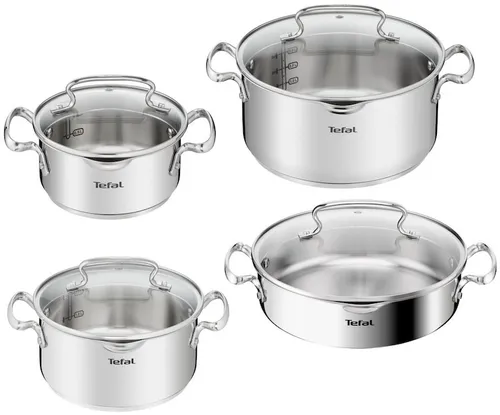 Tefal Duetto+ G719S855 Kochgeschirr-Set 8-teilig - Hochwertiges Kochgeschirr-Set aus Edelstahl, für alle Herdarten geeignet, spülmaschinenfest und ofenfest bis 250 °C, ideal für vielseitiges Kochen.