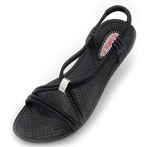Sandalette SIEBI`S - Bequeme Badesandale in Schwarz - Wanderschuhe mit raffinierten Zier-Applikationen. Super bequem dank elastischer Bändchen und flexibler Laufsohle. Ideal für den Sommer! Bitte eine Nummer größer bestellen.