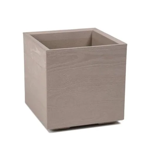 Kreher XL Pflanzkasten Karo in Holzoptik – Kaffee Latte - Stylischer Pflanzkasten aus robustem, recyceltem Kunststoff. Mit integriertem Bewässerungssystem für optimale Pflanzenpflege. Ideal für drinnen und draußen – eine elegante Ergänzung für jeden Garten!