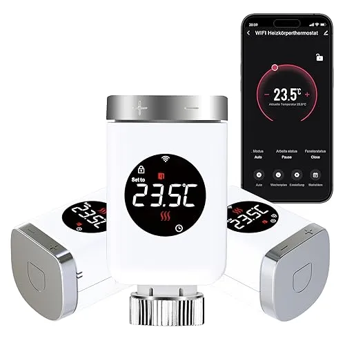 SALCAR Smart Home Heizkörperthermostat TRV801W 3er Set WiFi Thermostat kompatibel mit Amazon Alexa & Google Assistant Programmierbar Tuya Heizungsthermostat, kein Gateway Erforderlich