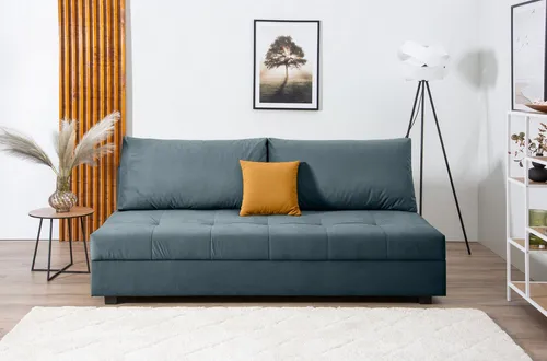 COLLECTION AB Schlafsofa DARIA mit Bettfunktion und Bettkasten - Stylisches Schlafsofa in petrol, inklusive praktischen Bettkasten und zwei Rückenkissen. Ideal für Gästezimmer oder Wohnzimmer – einfach umbaubar und bequem!