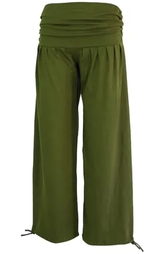 GURU SHOP Goa Psytrance Hose - Olivgrün, Damen, Baumwolle, Size:L - Yoga-Hose und Pluderhose in einem, aus elastischem Baumwollmaterial für perfekten Tragekomfort, ideal für Yoga und Festivals.