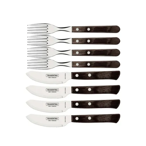 Tramontina Pizzabesteck 8-teilig - Hochwertiges Besteck-Set für 4 Personen aus rostfreiem Edelstahl und FSC-zertifiziertem Holzgriff, spülmaschinenfest und ideal für knusprige Pizza.