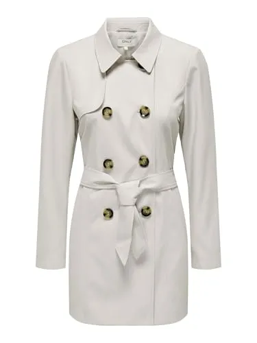Onlvalerie Trenchcoat OTW Noos - Damen-Mantel für die Übergangszeit, oberschenkellang mit klassischem Reverskragen, inklusive Gürtel für eine perfekte Passform – ideal für stilvolle Looks.