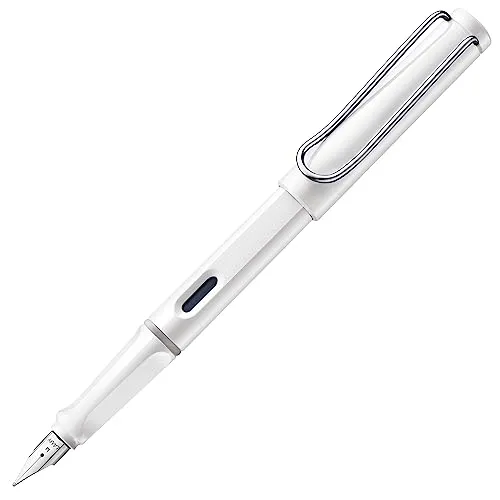 Lamy safari white Füller - Füllhalter mit ergonomischem Griff & polierter Stahlfeder in Strichbreite B - robuster ASA-Kunststoff - inkl. Tintenpatrone T 10 blau - Rechtshänder