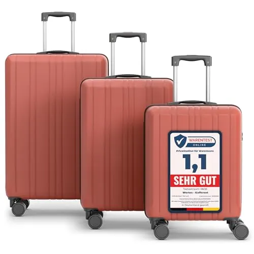 Wertes Koffer Set 3 teilig mit TSA Schloss - Platzsparendes Kofferset mit stabilen Doppelrollen für müheloses Reisen. Ideal für jede Reiseart, von Wochenendtrips bis Fernreisen, dank 3 Größen und leichtem, stoßresistentem ABS-Material.