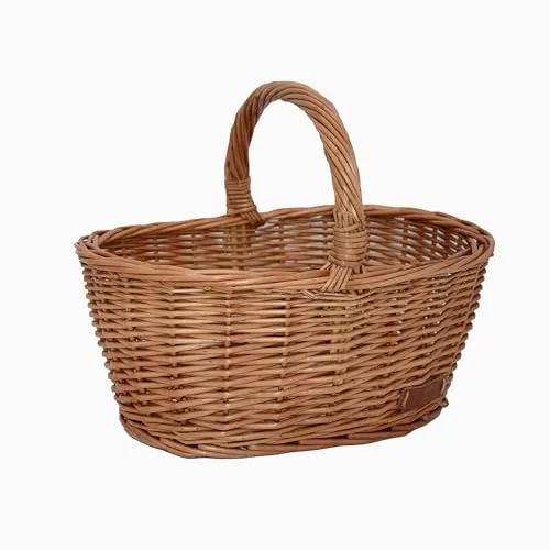 Einkaufskorb Weide Mittel braun mit Griff oval - Einkaufskörbe: Vielseitiger Weidenkorb in braun, ideal für Einkäufe, Picknicks oder zur stilvollen Aufbewahrung. Stabil mit praktischen Griffen, perfekt für den täglichen Gebrauch.
