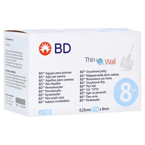 Bd Thin Wall Pen-Nadeln 0,25 31 Gx8 mm - Arzneimittel: Hochwertige 31G Pen-Nadeln für schmerzfreies Injizieren, ideal für Diabetiker und Insulintherapie.