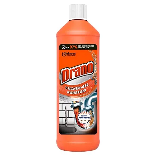 Drano Rohrreiniger Küchen-Gel 1L - Küchenreiniger, beseitigt effektiv Verstopfungen durch Speisereste und Fett. Sinkt durch stehendes Wasser und neutralisiert unangenehme Gerüche.