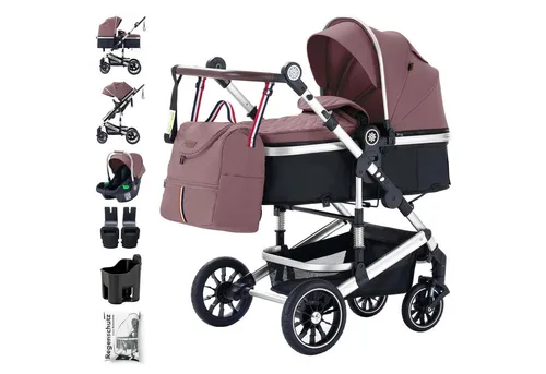 Daliya® Kombi-Kinderwagen NEOMOVE 3in1 - Kombikinderwagen mit i-Size Babyschale, 10-tlg. Reise-Set, Aluminium-Rahmen und großem Einkaufskorb, ideal für Eltern, die Komfort und Sicherheit schätzen.