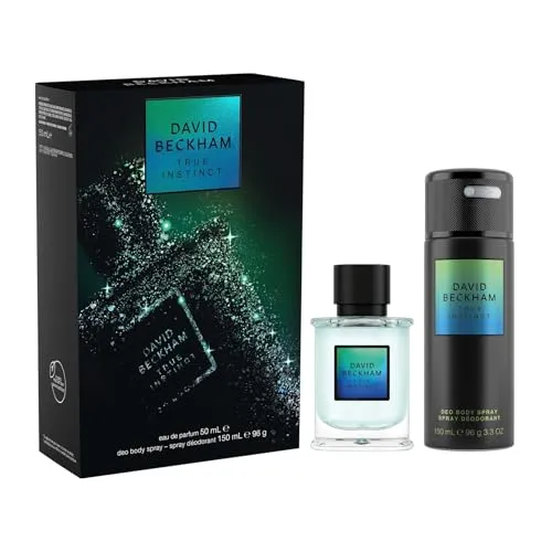 David Beckham Geschenkbox True Instinct, Eau de Parfum 50 ml und Deodorant Spray 150 ml, holziger bernsteinfarbener Duft für Ihn