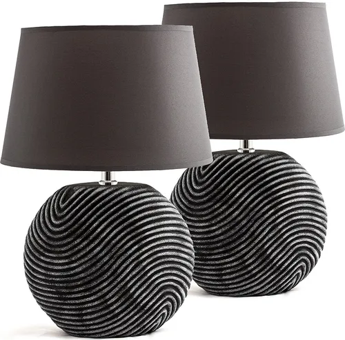 BRUBAKER Tisch- oder Nachttischlampen Zen Garden 2er Set - Tischlampen im 2er Set mit Keramikfüßen in elegantem Anthrazit Grau - perfekte Beleuchtung für ein gemütliches Zuhause!