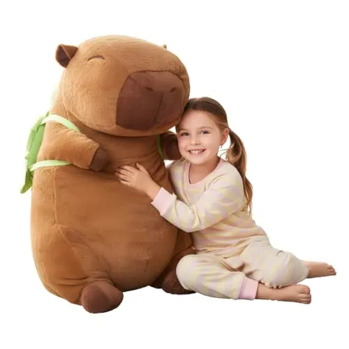 nerd hunters Capybara Plüschtier XXL 100 cm – Großes Weiches Kapibara Kuscheltier 3-in-1 Kissen & Deko – Riesen Stofftier zum Kuscheln für Kinder & Erwachsene (Capybara mit Schildkröte)