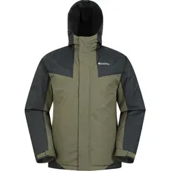 Mountain Warehouse Dusk III Skijacke für Herren - Dunkel-Khaki/Schwarz (L) - Wasserabweisende und winddichte Skijacke aus 100% Polyester mit Fleece-Futter. Ideal für kalte Tage bis -30°C, ausgestattet mit verstellbaren Bündchen und mehreren Taschen für optimalen Komfort.