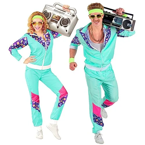 W WIDMANN MILANO Party Fashion - 80er Jahre Kostüm Trainingsanzug - Kostüm-Outfits für Erwachsene, perfektes Retro Outfit für Mottopartys, inklusive stylischer Jacke und Hose im trendigen Streifenmuster.