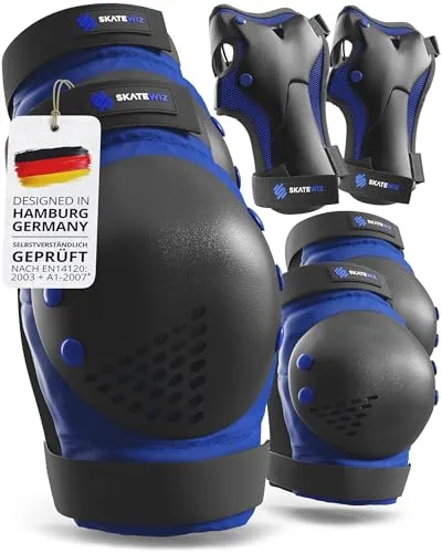 SKATEWIZ SMASH Protektoren-Set für Kinder und Erwachsene - 6-teiliges Protektoren-Set in Blau/Schwarz, ideal für Inline-Skates und Rollschuhe. Mit atmungsaktiven Hartschalen-Protektoren für sicheren Schutz und hohen Tragekomfort.