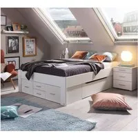rauch ORANGE Scala Futonbett 140x200 cm - Futonbett ohne Kopfteil in Alpinweiß mit 6 großen Schubkästen für optimalen Stauraum, ideal für kleine Räume.