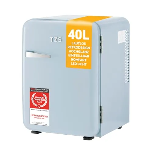 TZS FIRST AUSTRIA Table Top Kühlschrank FA-5172-3-BL - Minikühlschrank 40L, lautloses thermoelektrisches Kühlsystem für optimale Temperatur, perfekt für Büro, Schlafzimmer oder Wohnmobile.