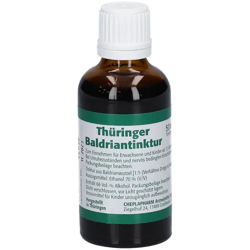 Thüringer Baldriantinktur 50 ml - Arzneimittel zur Unterstützung bei nervöser Unruhe und Einschlafstörungen, auf Basis von hochwertigem Baldrianextrakt für eine natürliche Entspannung.