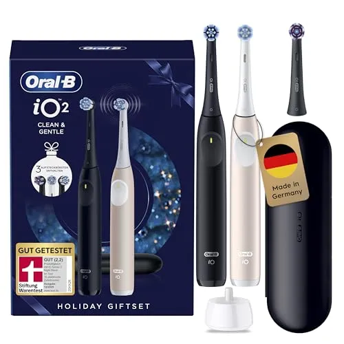 Oral-B iO Series 2 Elektrische Zahnbürste DUO Pack - Elektrische Zahnbürsten Set mit 2 Handstücken, 3 Putzmodi und automatischer Andruckkontrolle für optimale Zahnpflege – sanft zum Zahnfleisch und effektiv gegen Plaque.