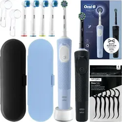 Oral-B Vitality Pro D103 Duo Elektrische Zahnbürste Schwarz/Blau mit 4 Ersatzteilen - Erleben Sie die innovative Reinigung mit der Oral-B Vitality Pro D103 Duo. Mit 3 Reinigungsprogrammen, langlebiger Batterie und praktischem Reiseetui für optimale Mundpflege unterwegs.