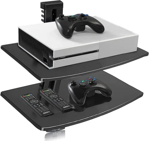 Schwarz Glasregal TV Rack - Wandregal für DVD-Player - Stylisches Wandregal in Schwarz mit einer Tragfähigkeit von bis zu 8 kg, ideal für DVD-Player und andere Geräte, optimal für jeden modernen Wohnraum.