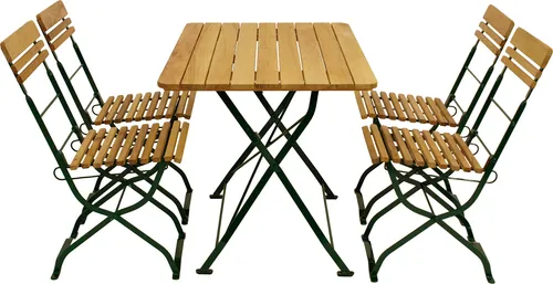 DEGAMO Biergarten Garnitur MÜNCHEN 5-teilig - Gartenmöbel-Set mit 4 Stühlen und 1 Tisch (70x110cm), ideal für gesellige Runden im Freien. Robuste Flachstahlkonstruktion und klassisches Design für jeden Biergarten.