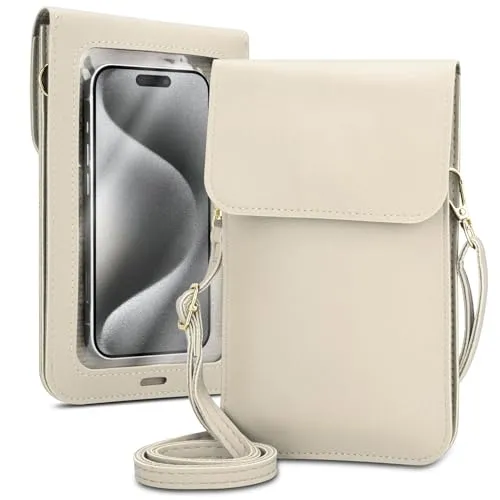 Cadorabo Handytasche zum Umhängen kompatibel mit Apple iPod Touch 4-kleine Handtasche mit Handyfach und Sichtfenster, Handy Umhängetasche mini für iPod Touch 4, 2 Fächer, PULeder, Damen, Weiss