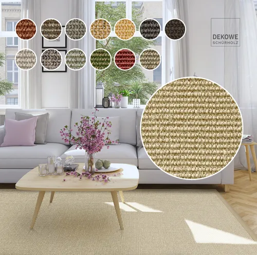 Sisalteppich DEKOWE "Mara S2 mit Bordüre", beige (champagner) – 67x133 cm - Hochwertiger Sisalteppich für jeden Raum. Strapazierfähig und mit pflegeleichter Bordüre, bringt er Natur und Eleganz in Ihr Zuhause. Ideal für Küche, Flur oder Wohnzimmer.