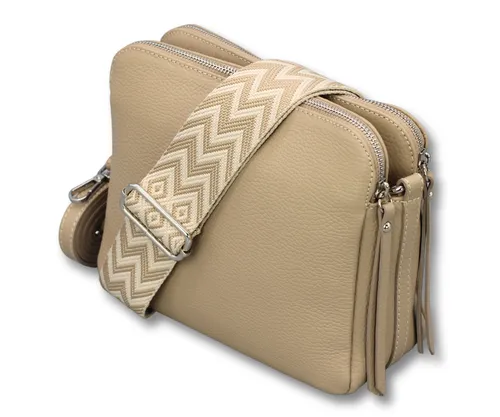 Adel Bags Schultertasche Leder, Umhängetasche für Damen in Taupe - Handgemachte Umhängetasche aus echtem Leder mit zwei verstellbaren Riemen. Ideal für den täglichen Gebrauch und stilvoll kombinierbar. Praktische Fächer für persönliche Gegenstände.