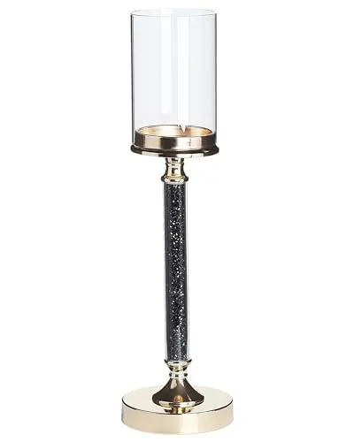Klassischer Kerzenständer Abbeville in Gold und Schwarz - Eleganter Kerzenständer aus hochwertigem Metall und Glas, ideal für festliche Anlässe und romantische Abende. Zeitloses Design mit stabiler Basis für Sicherheit und Langlebigkeit.